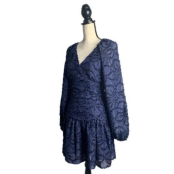 NWT Tanya Taylor Eva Navy Blue Puff Sleeve Mini Dress - Picture 6 of 13